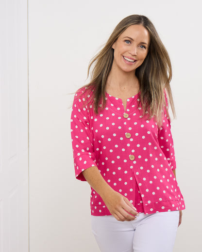 Mahri Linen Top - Hot Pink/Spot