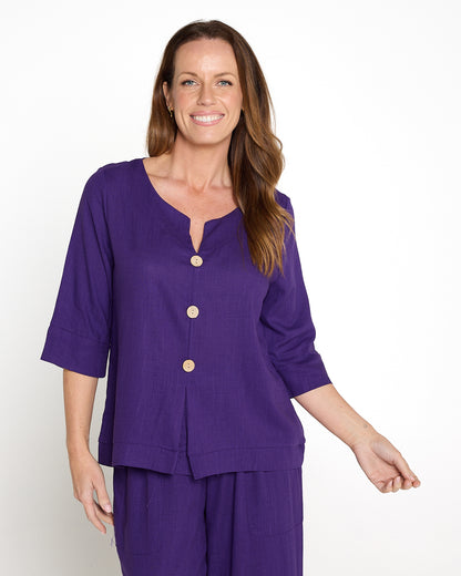Mahri Linen Top & Aiko Pants - Purple