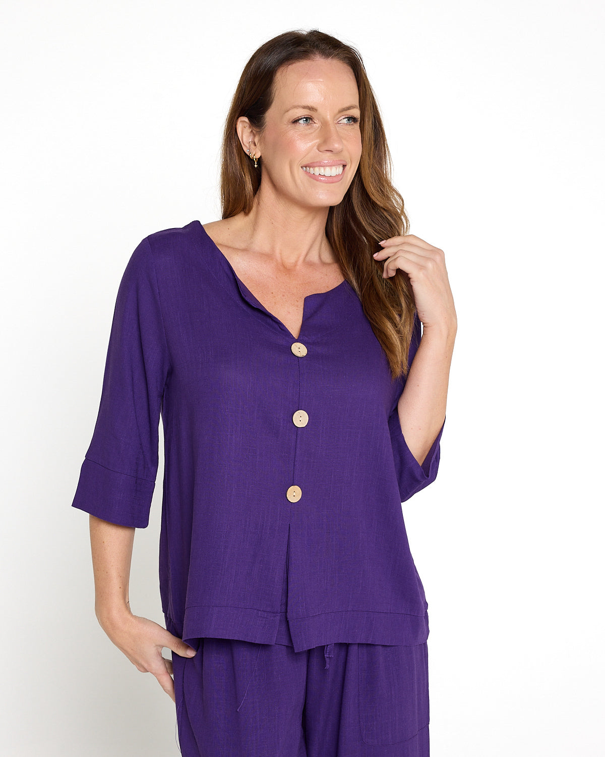 Mahri Linen Top - Purple