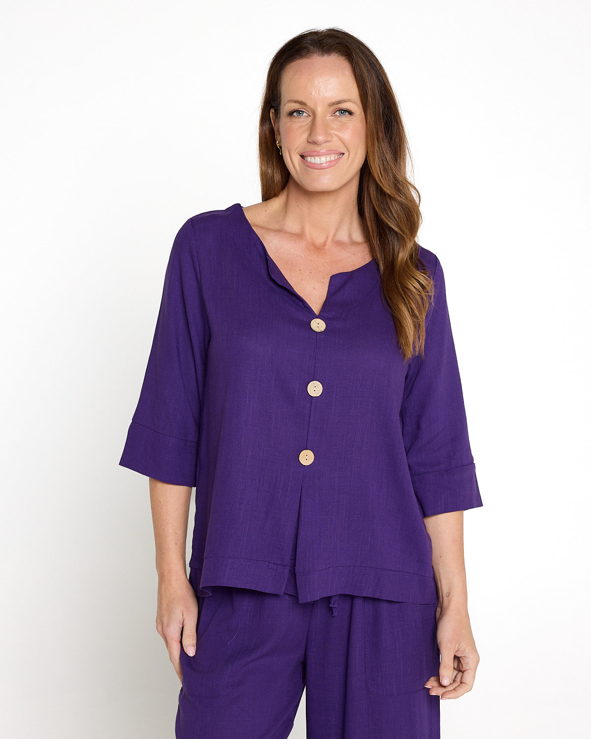 Mahri Linen Top - Purple