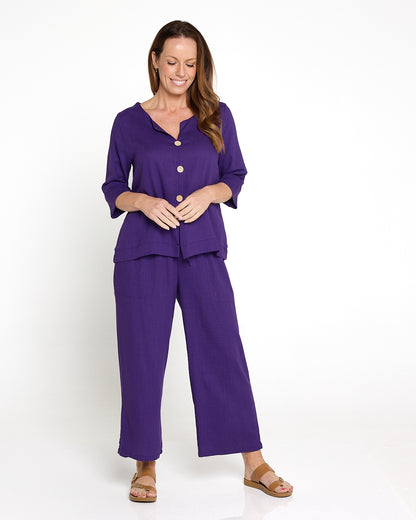 Mahri Linen Top & Aiko Pants - Purple