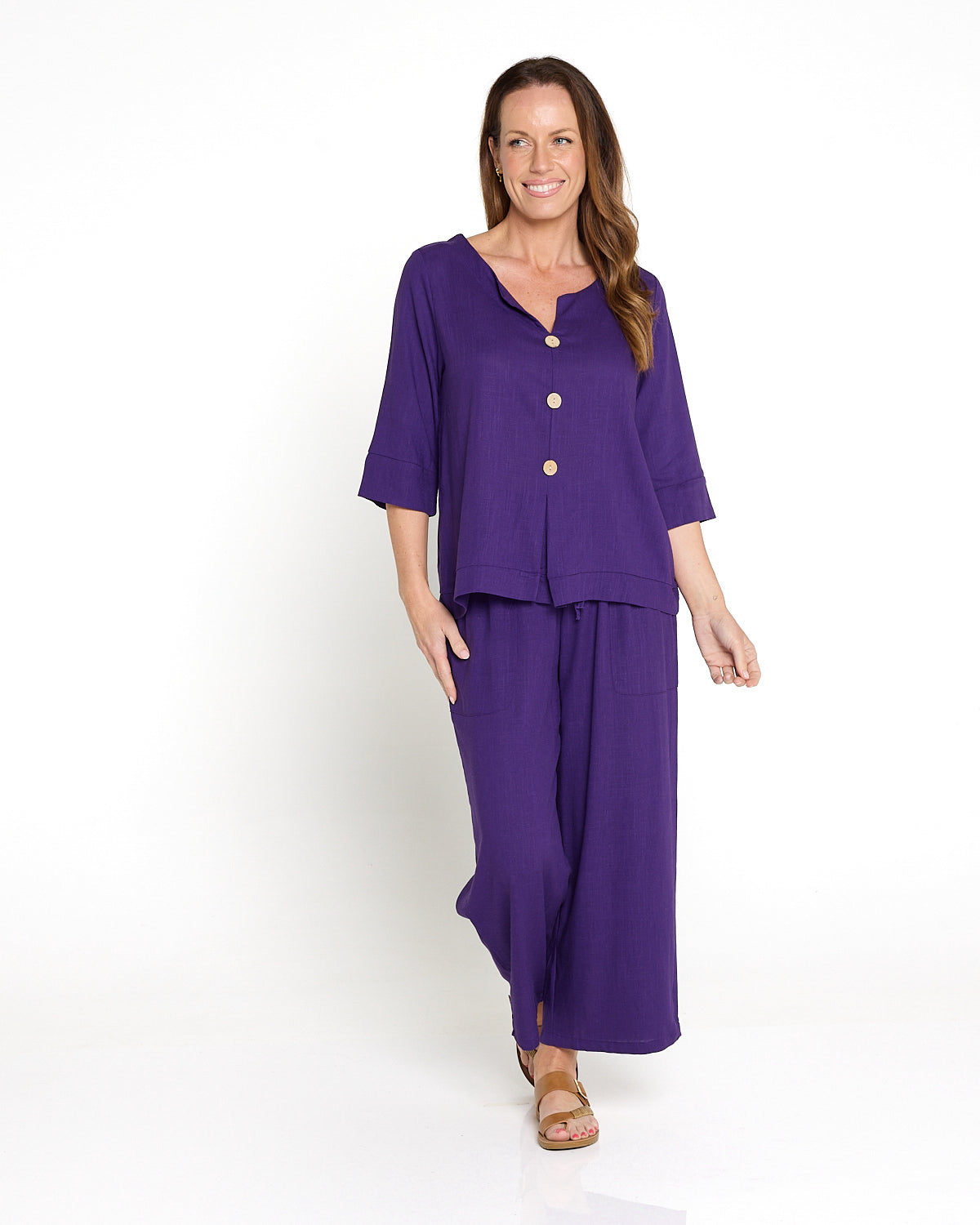 Mahri Linen Top & Aiko Pants - Purple