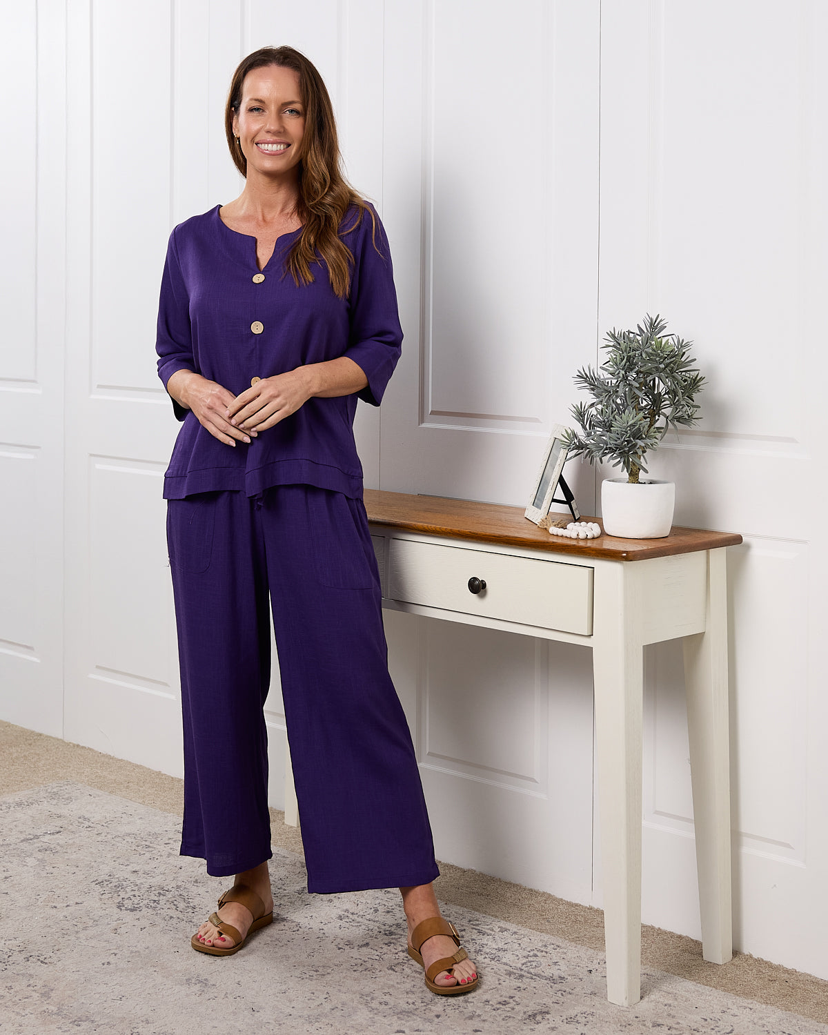 Mahri Linen Top & Aiko Pants - Purple