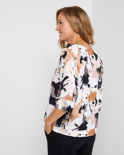 Mahri Linen Top - Espresso Abstract