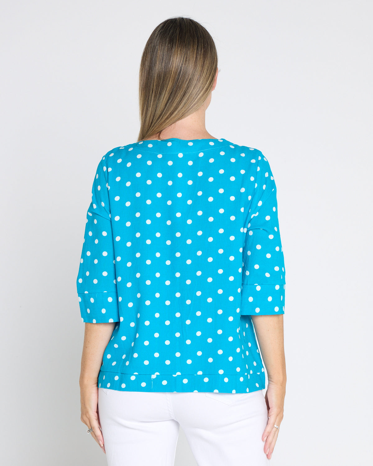 Mahri Linen Top - Bright Aqua/Spot