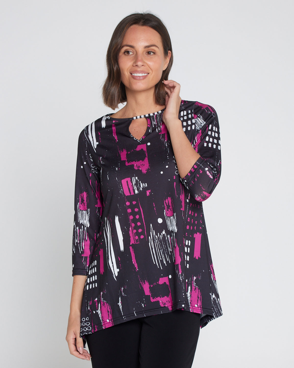 Tahlia Cut-Out Top - Black/Pink Contemporary