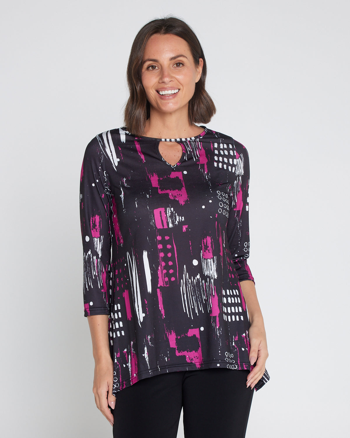 Tahlia Cut-Out Top - Black/Pink Contemporary