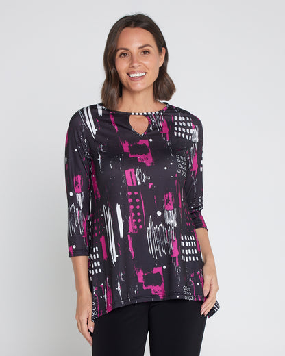 Tahlia Cut-Out Top - Black/Pink Contemporary