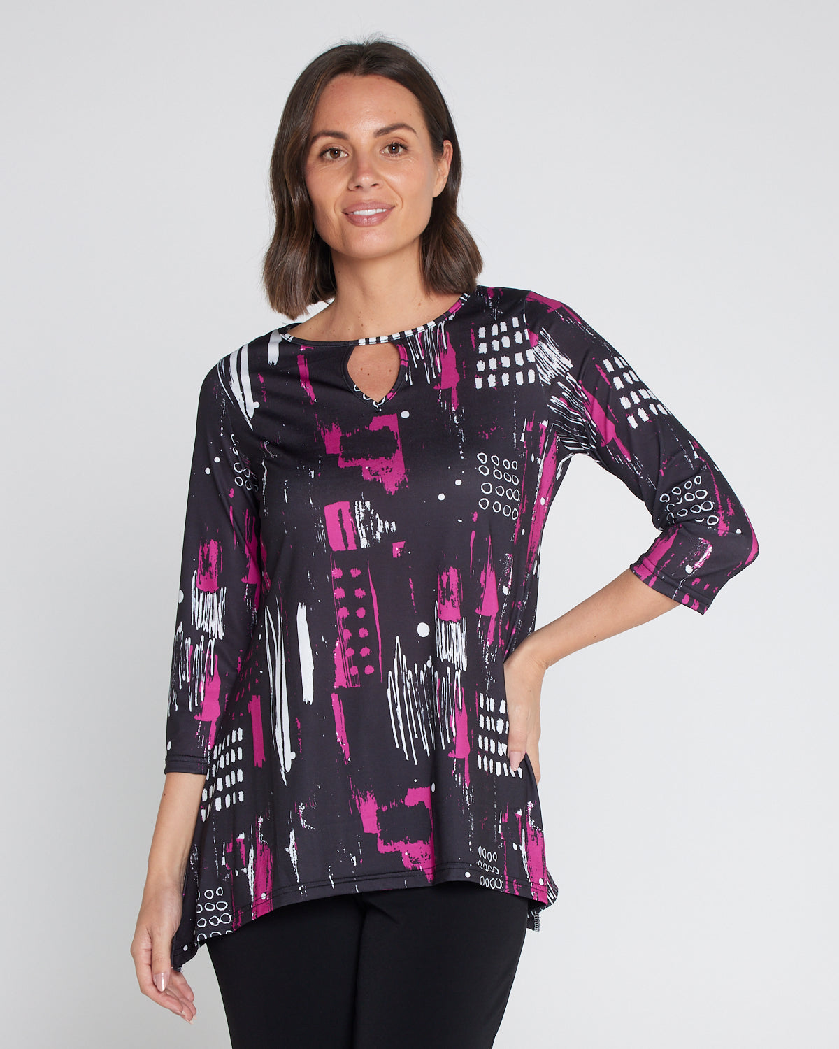 Tahlia Cut-Out Top - Black/Pink Contemporary