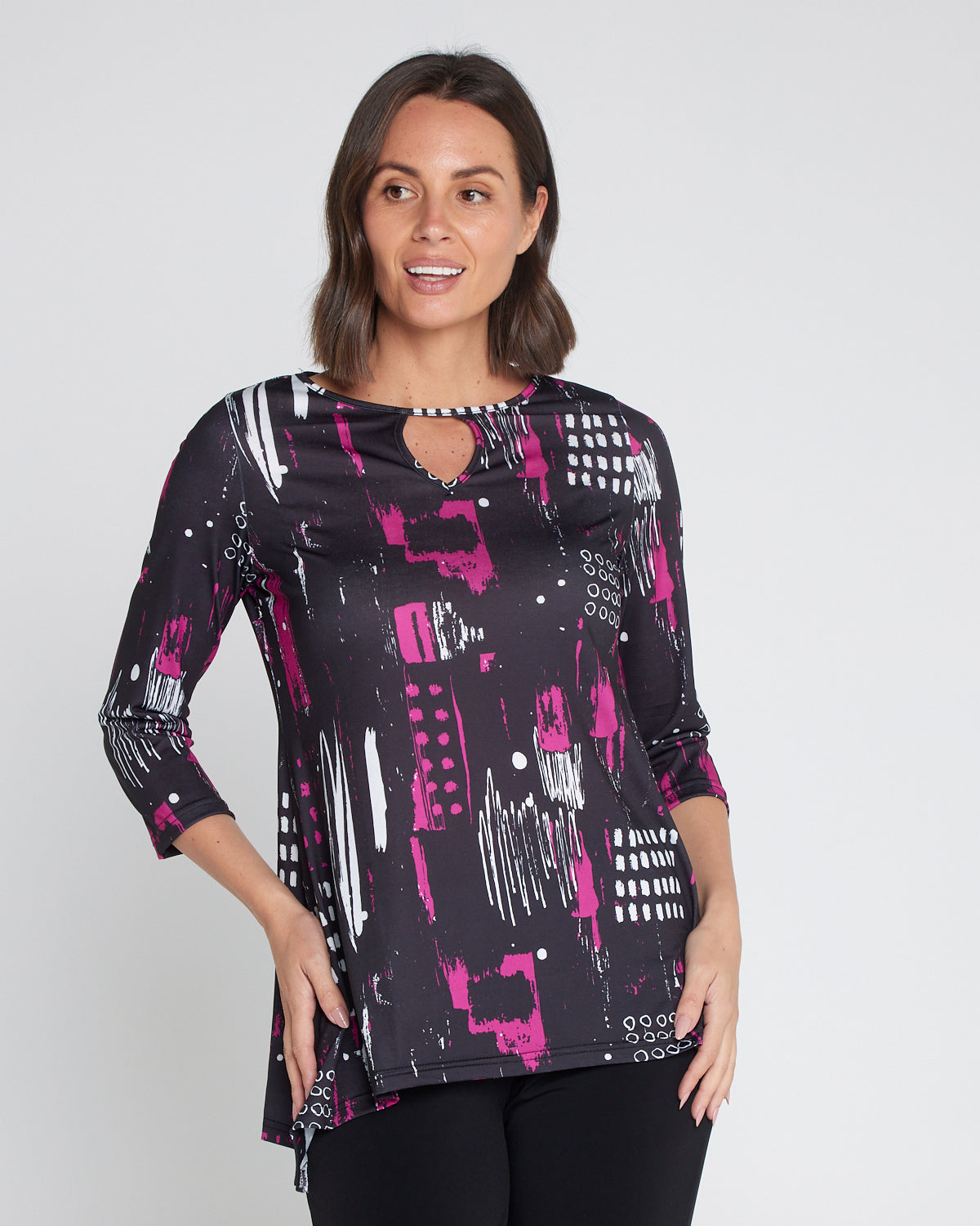 Tahlia Cut-Out Top - Black/Pink Contemporary