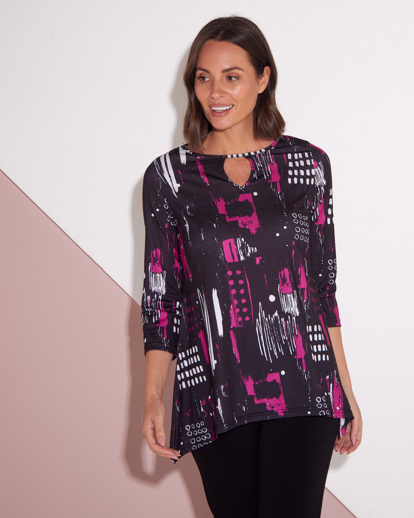 Tahlia Cut-Out Top - Black/Pink Contemporary