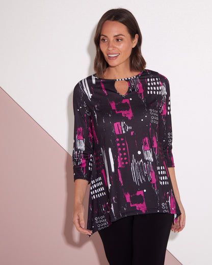 Tahlia Cut-Out Top - Black/Pink Contemporary