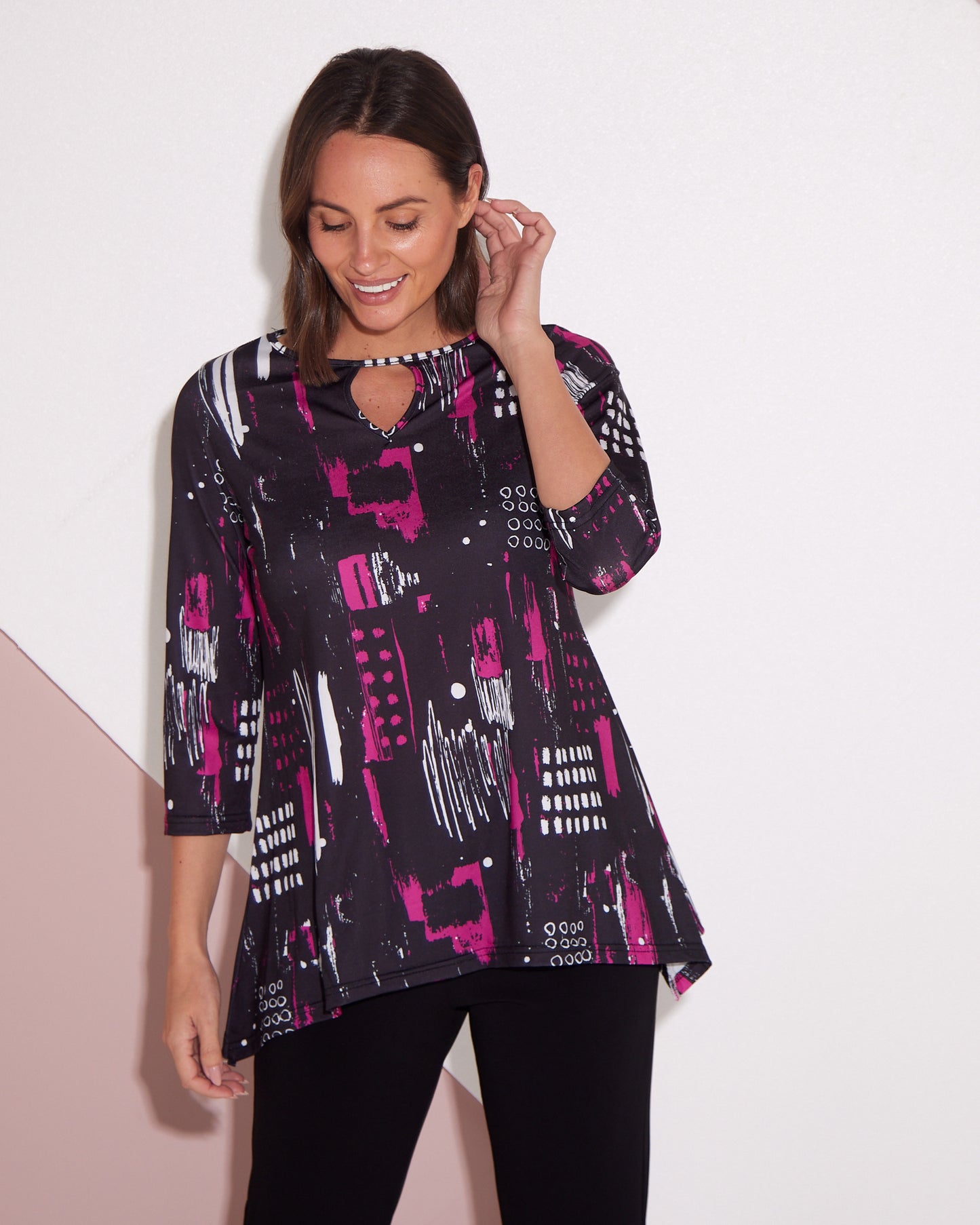 Tahlia Cut-Out Top - Black/Pink Contemporary