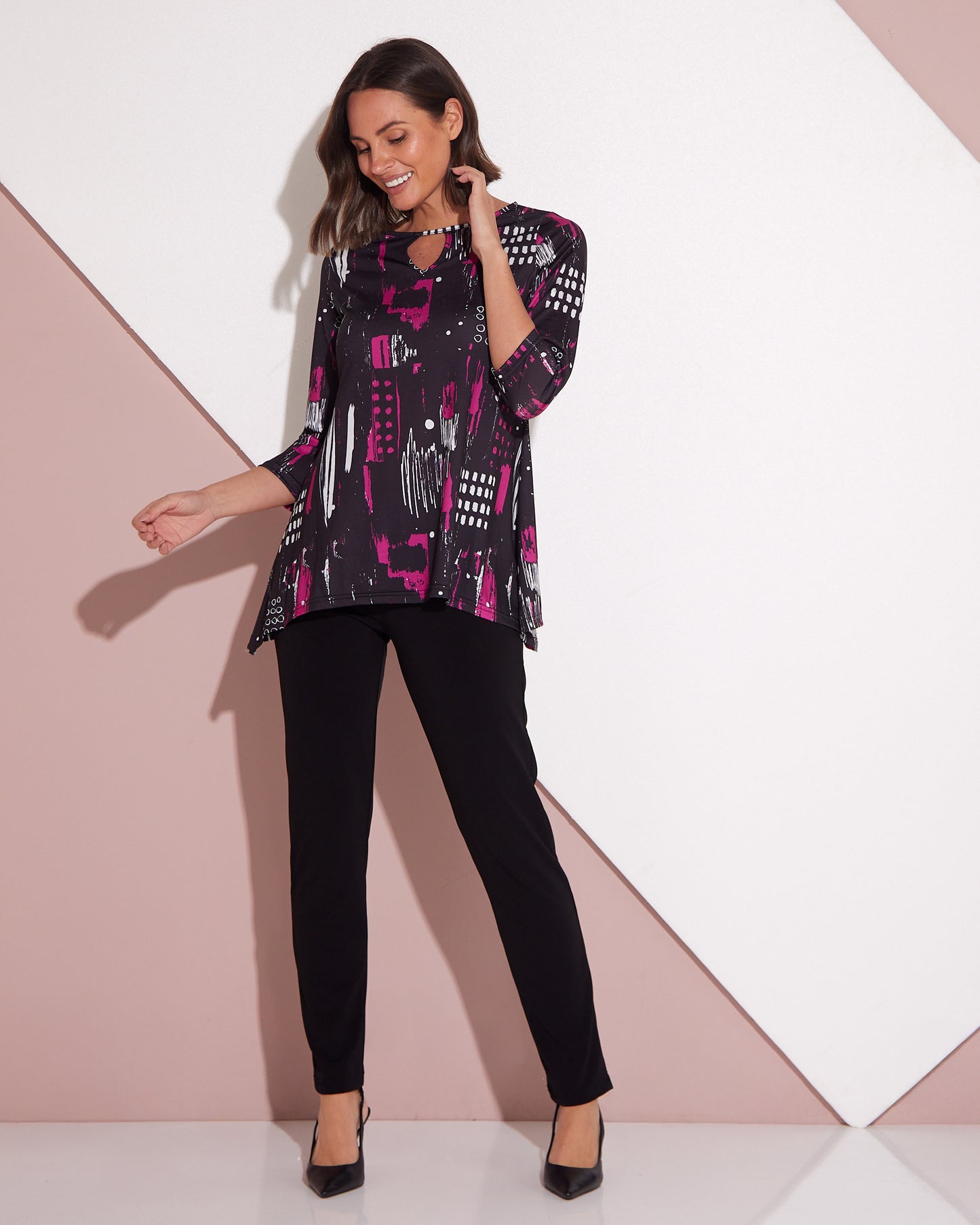 Tahlia Cut-Out Top - Black/Pink Contemporary