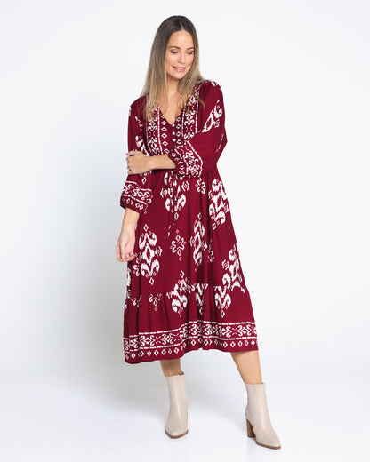 Rosalie Dress - Burgundy Tapestry