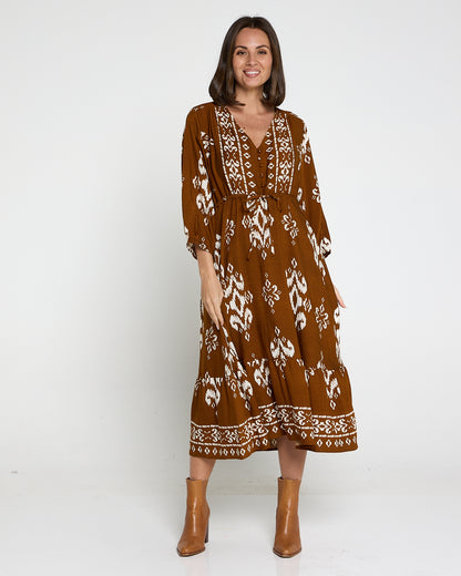 Rosalie Dress - Brown Tapestry
