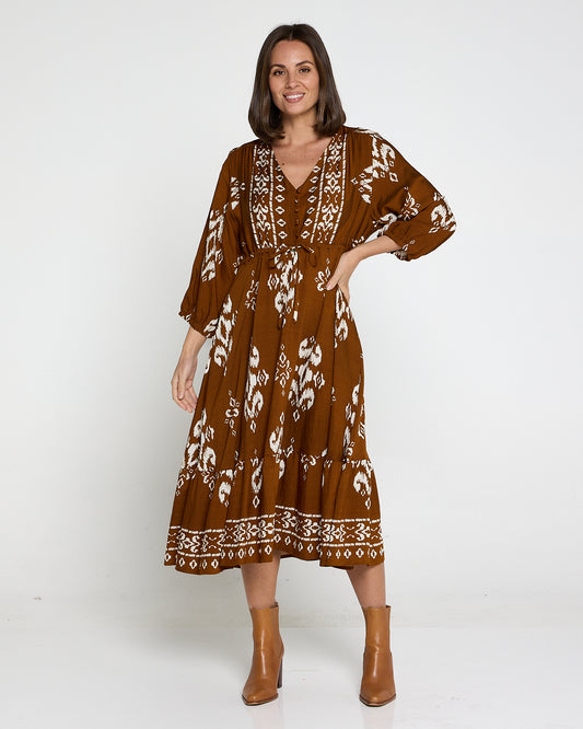 Rosalie Dress - Brown Tapestry