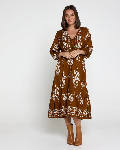 Rosalie Dress - Brown Tapestry