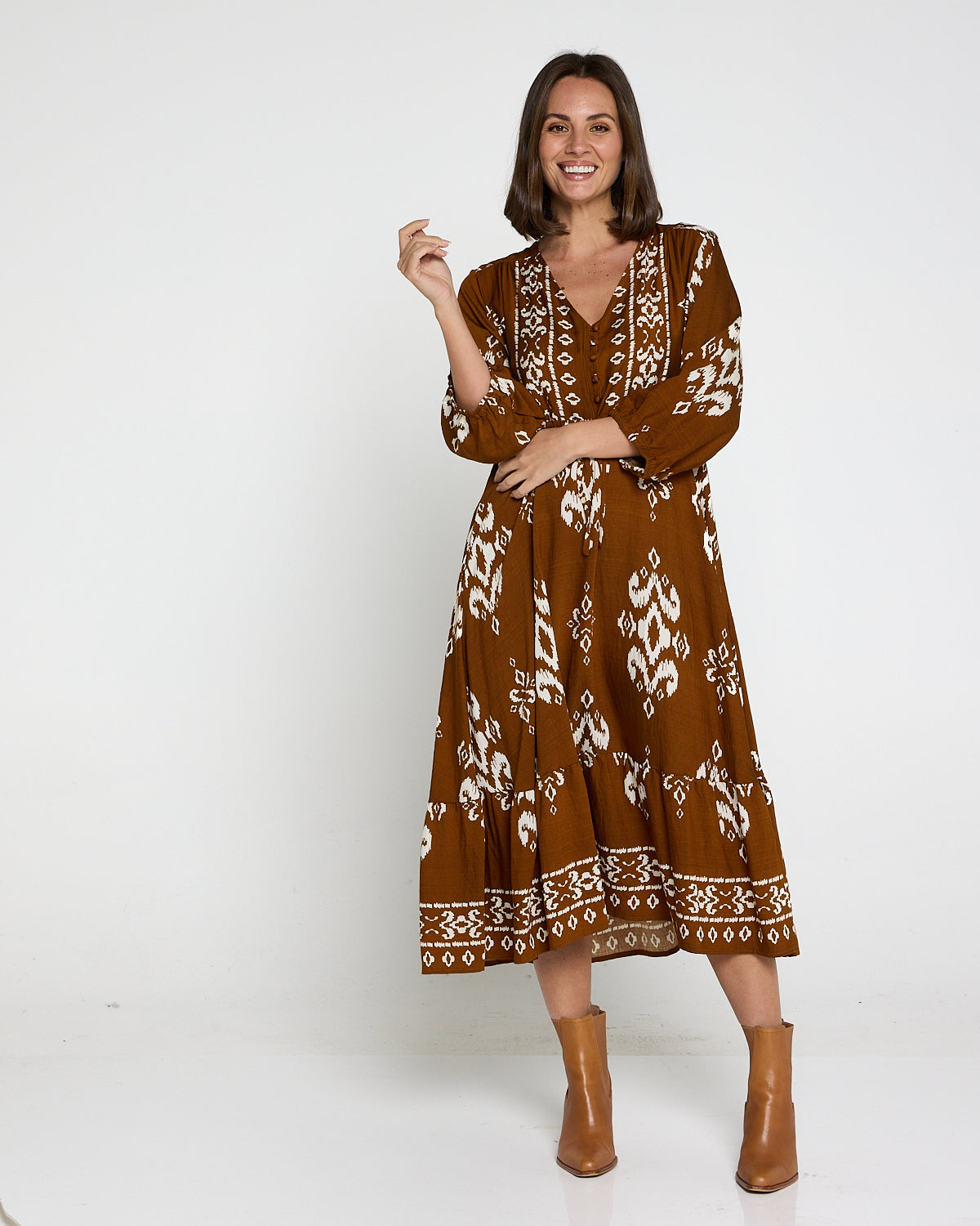 Rosalie Dress - Brown Tapestry