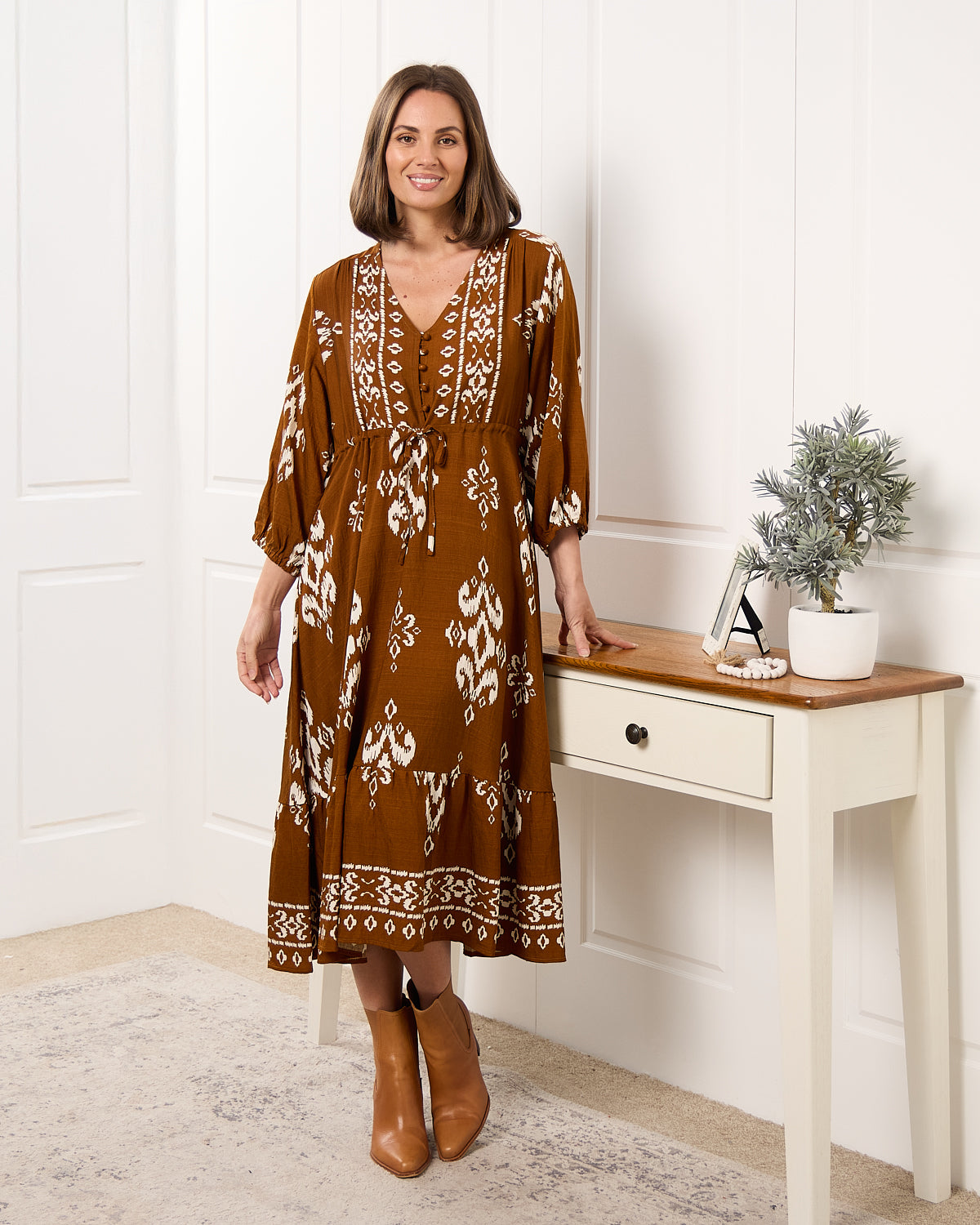 Rosalie Dress - Brown Tapestry