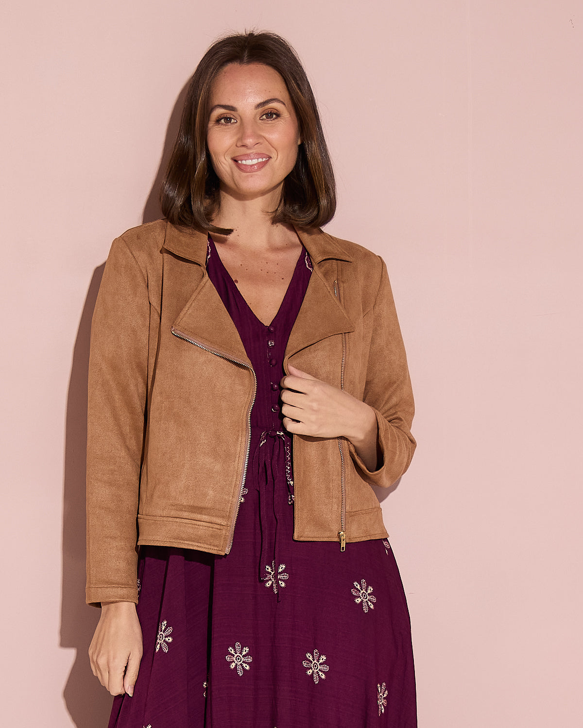 Lia Faux Suede Jacket - Tan