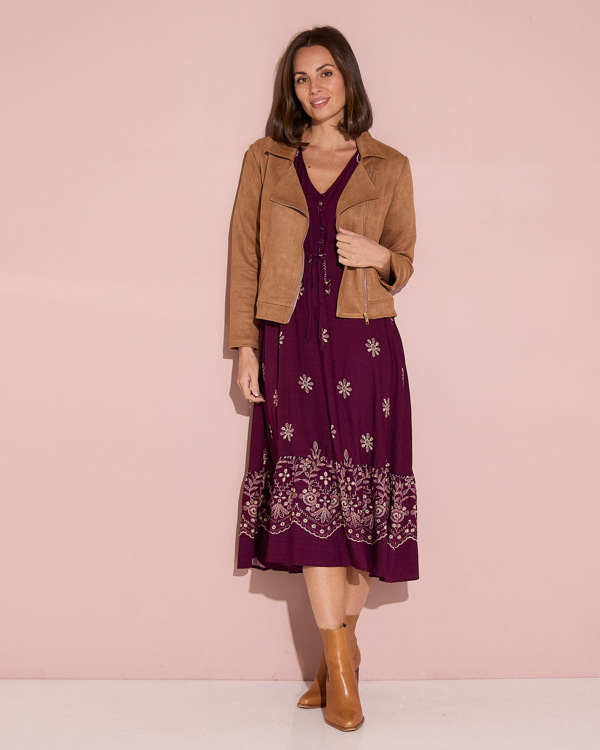 Lia Faux Suede Jacket - Tan