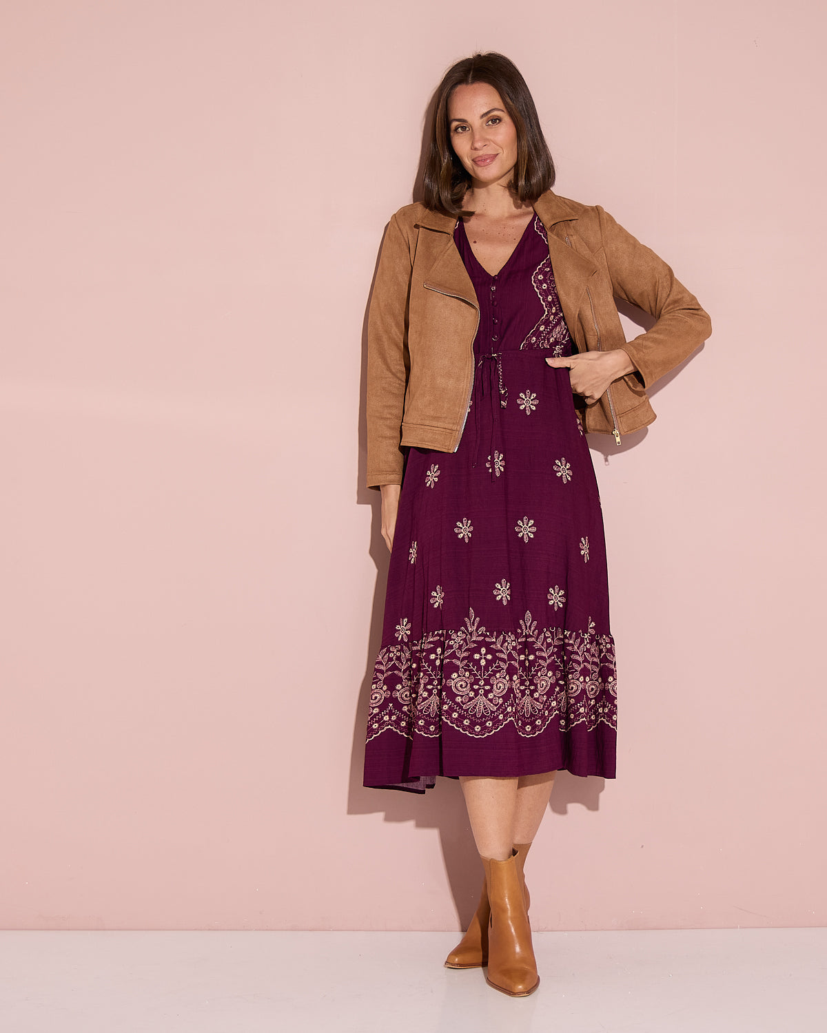 Lia Faux Suede Jacket - Tan
