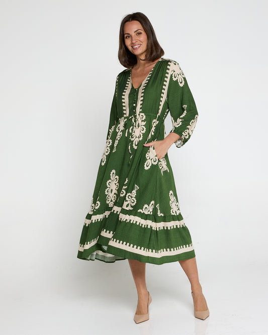 Rosalie Dress - Green Tapestry