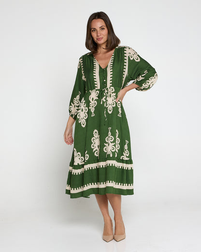 Rosalie Dress - Green Tapestry