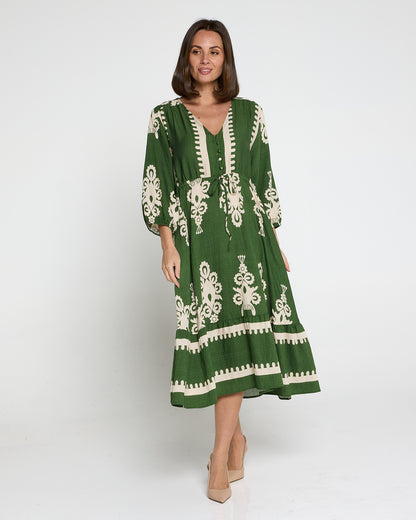 Rosalie Dress - Green Tapestry