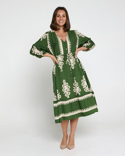 Rosalie Dress - Green Tapestry