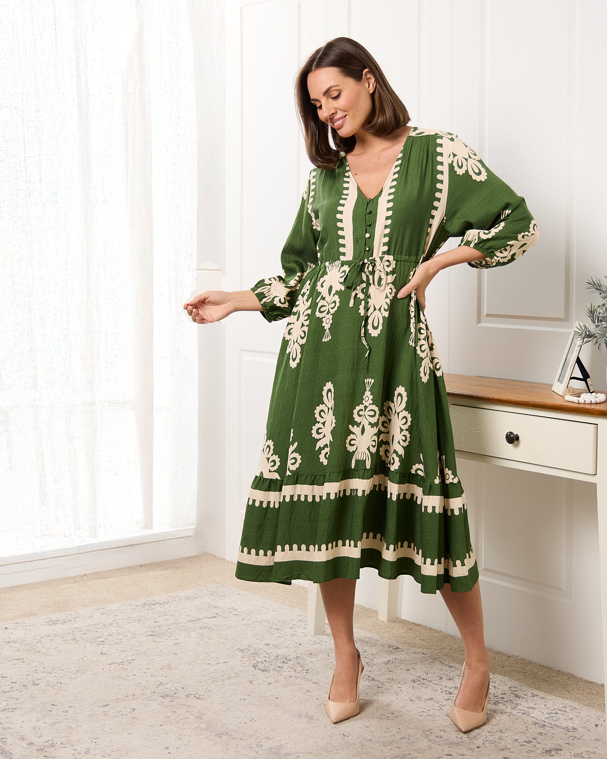 Rosalie Dress - Green Tapestry