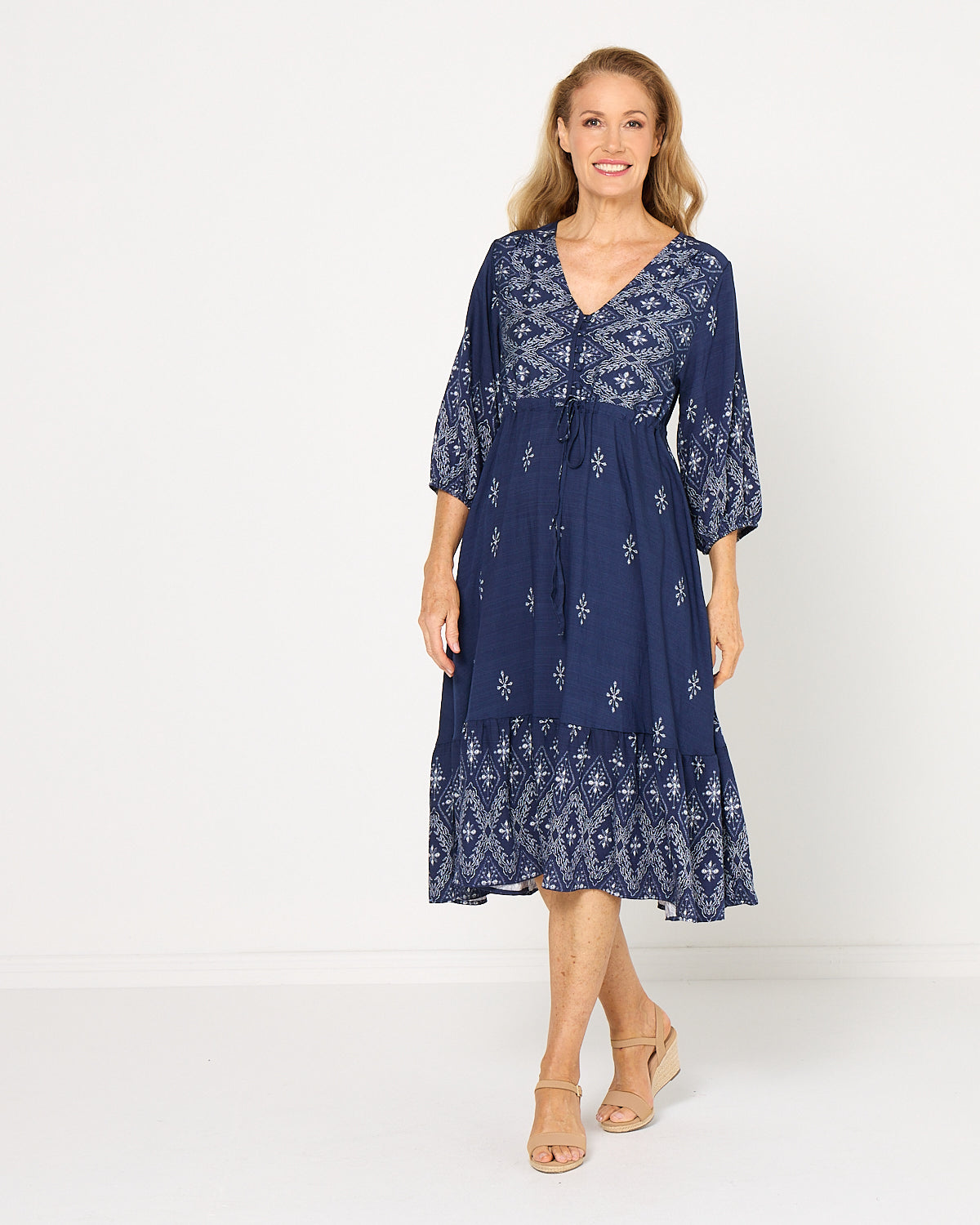 Rosalie Dress - Indigo Mosaic