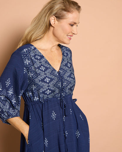Rosalie Dress - Indigo Mosaic