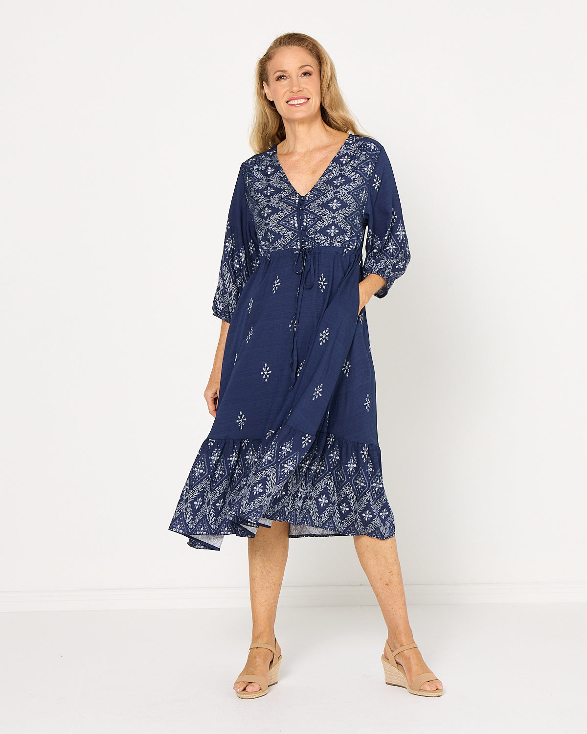Rosalie Dress - Indigo Mosaic
