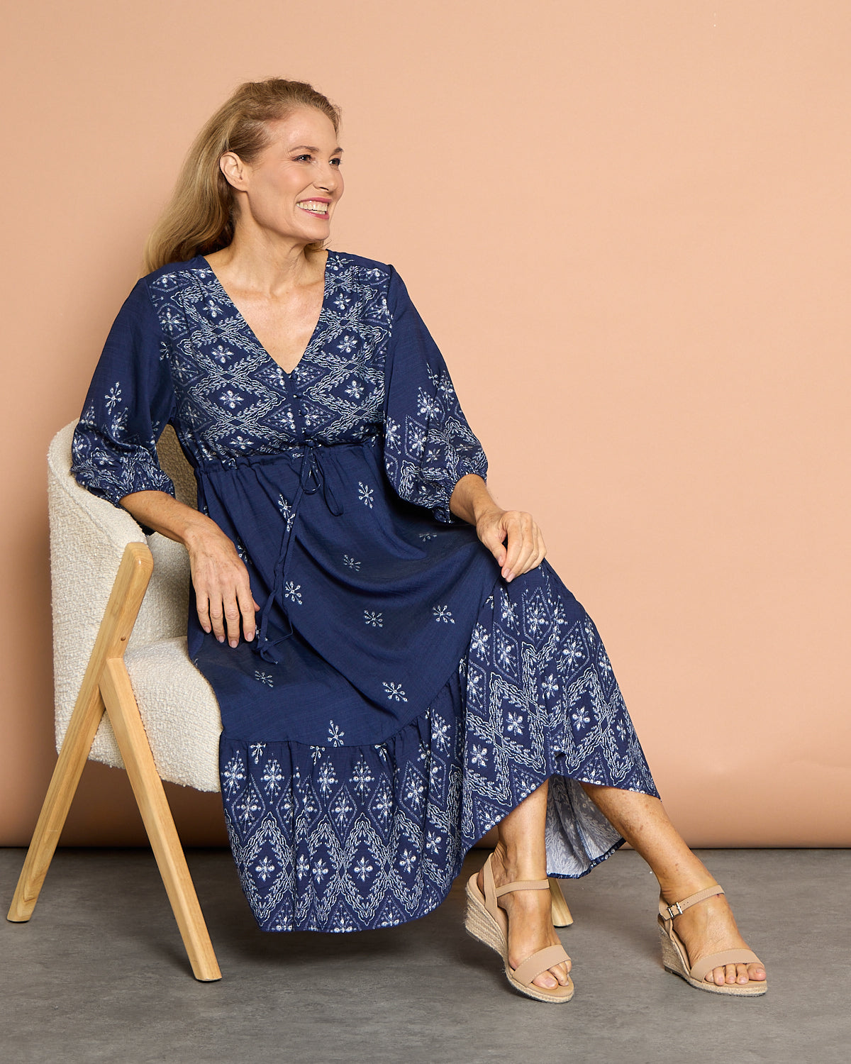 Rosalie Dress - Indigo Mosaic