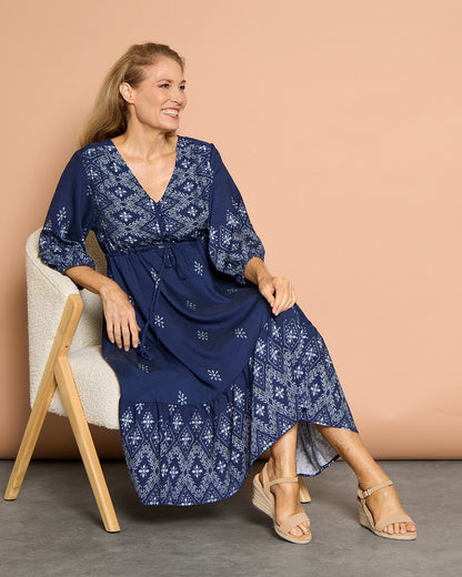 Rosalie Dress - Indigo Mosaic