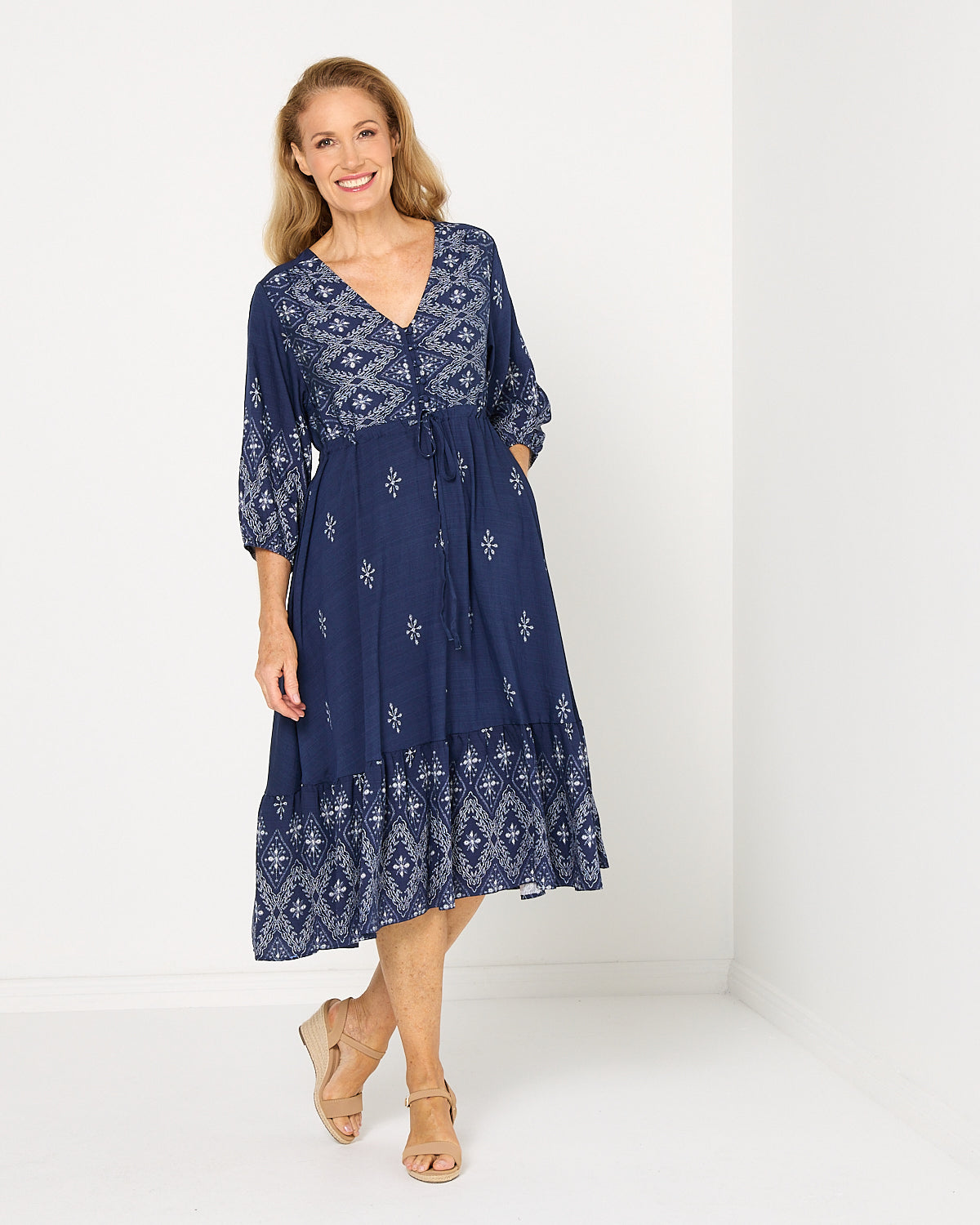 Rosalie Dress - Indigo Mosaic