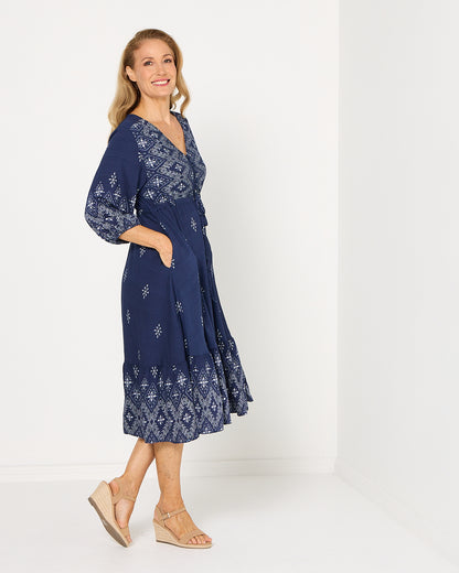 Rosalie Dress - Indigo Mosaic