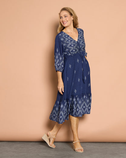 Rosalie Dress - Indigo Mosaic