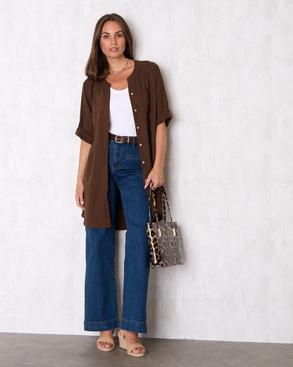 Cher Wide Leg Jeans - Mid Wash Blue Denim