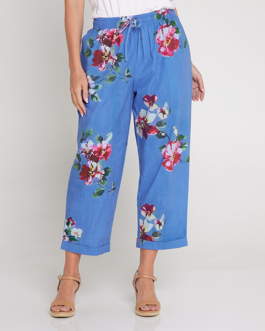 Kellie Washed Cotton Pants - Denim Floral