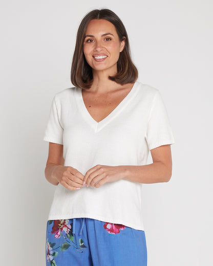 Artemis Waffle Knit Cotton Tee - Ivory White