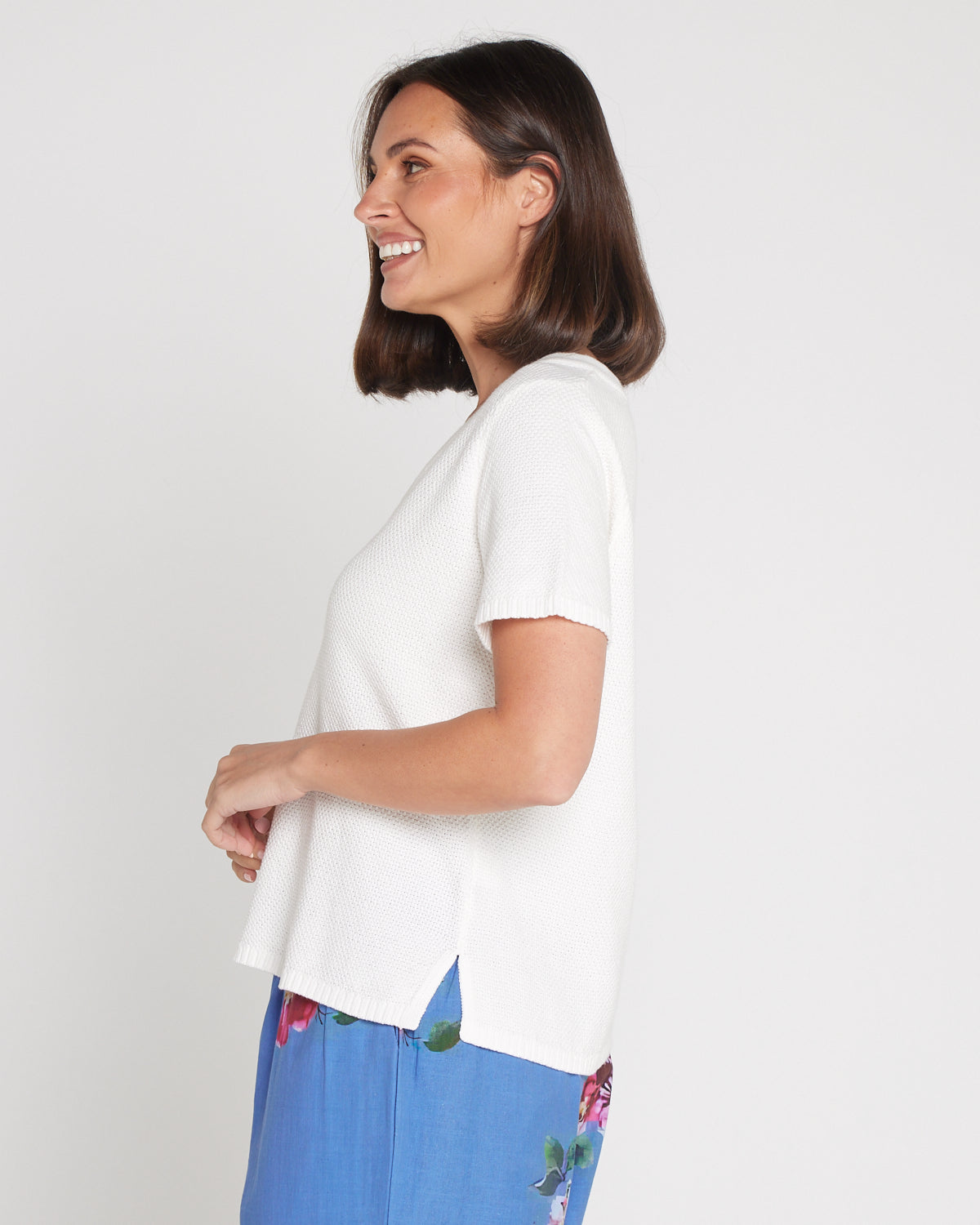 Artemis Waffle Knit Cotton Tee - Ivory White