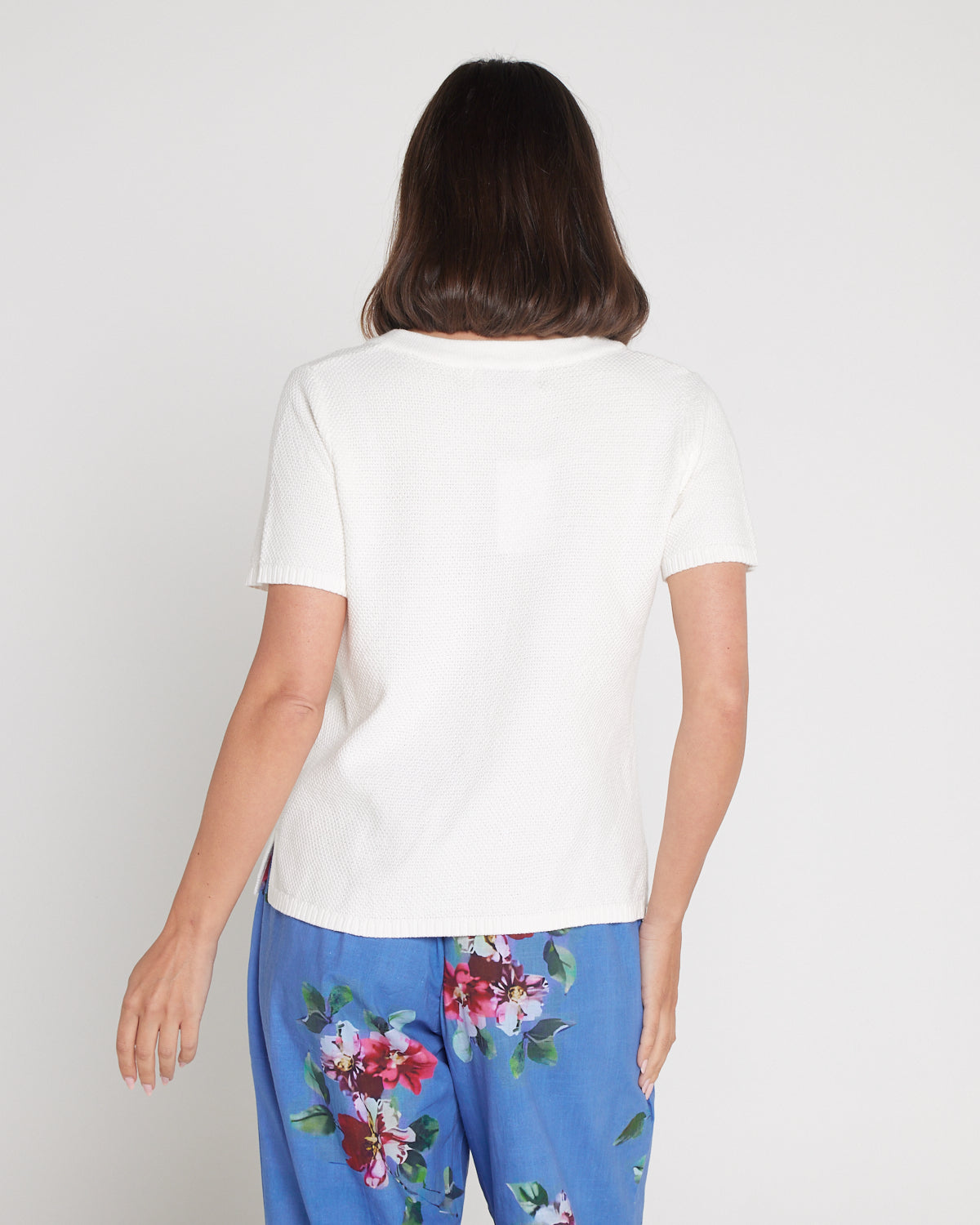 Artemis Waffle Knit Cotton Tee - Ivory White