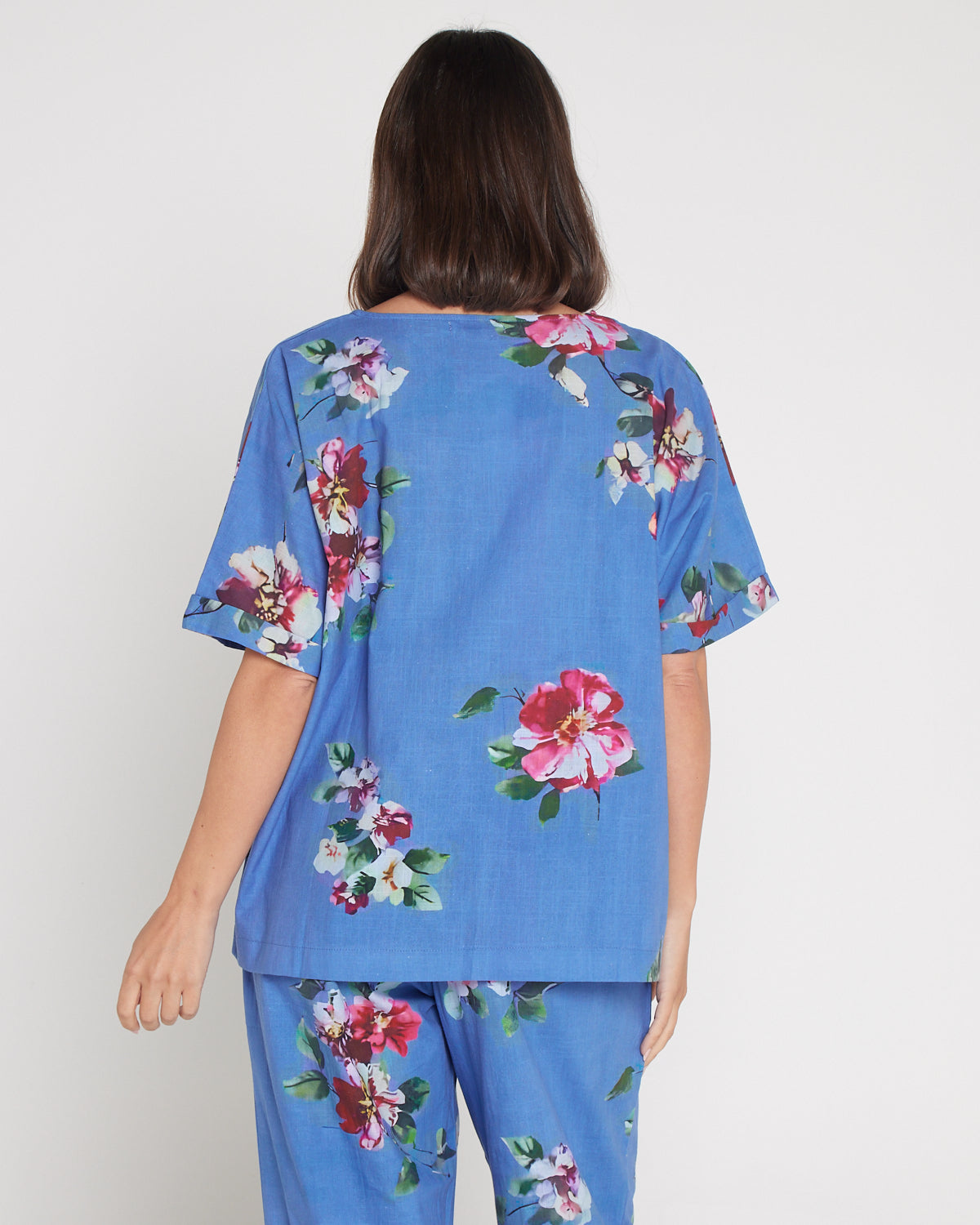 Jasmin Washed Cotton Top - Denim Floral
