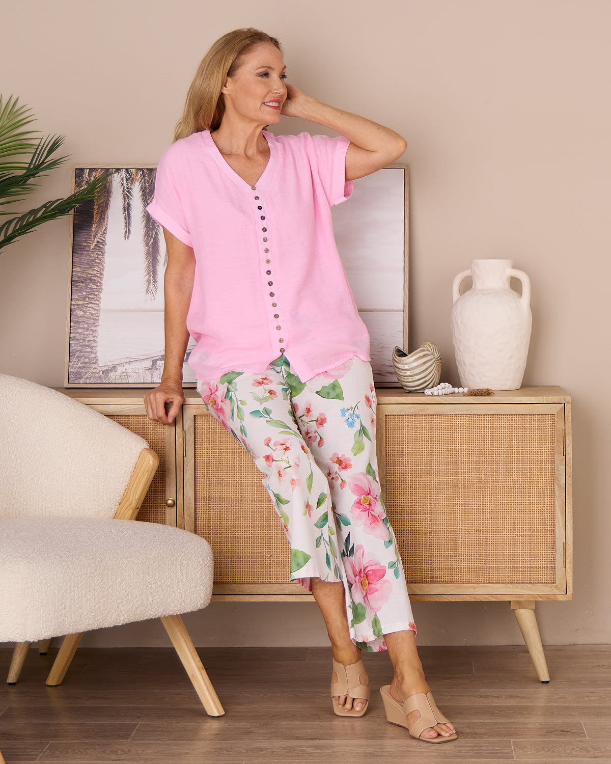 Cillian Pant - Ivory/Pink Bouquet