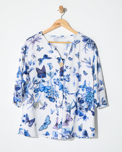Florence Top - Blue Butterfly