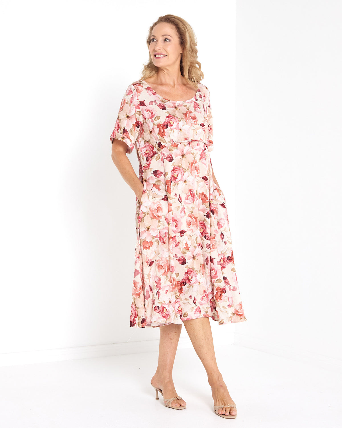 Wellington Dress - Pink Floral: styled view