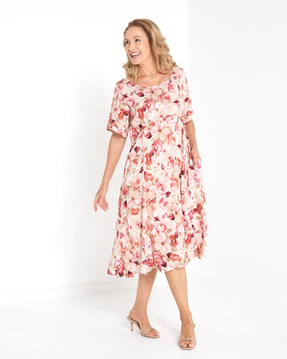 Wellington Dress - Pink Floral: styled view